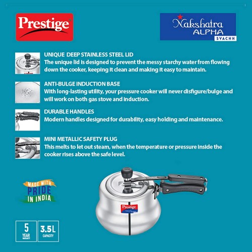 Prestige nakshatra alpha stainless steel pressure cooker 5 2025 litres